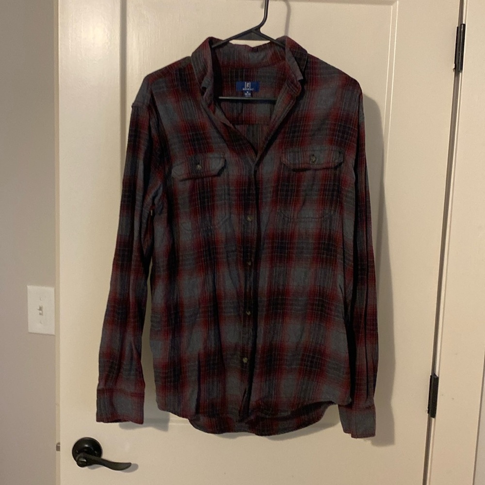 Flannel shirt with bleached Merry Christmas on back.